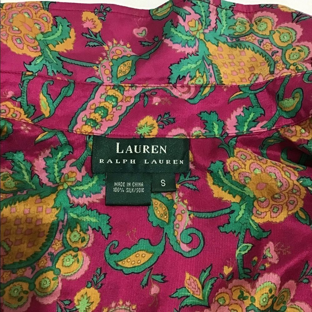 Ralph Lauren Pink Floral Long Sleeve Blouse 100% Silk Size Small - Picture 7 of 9